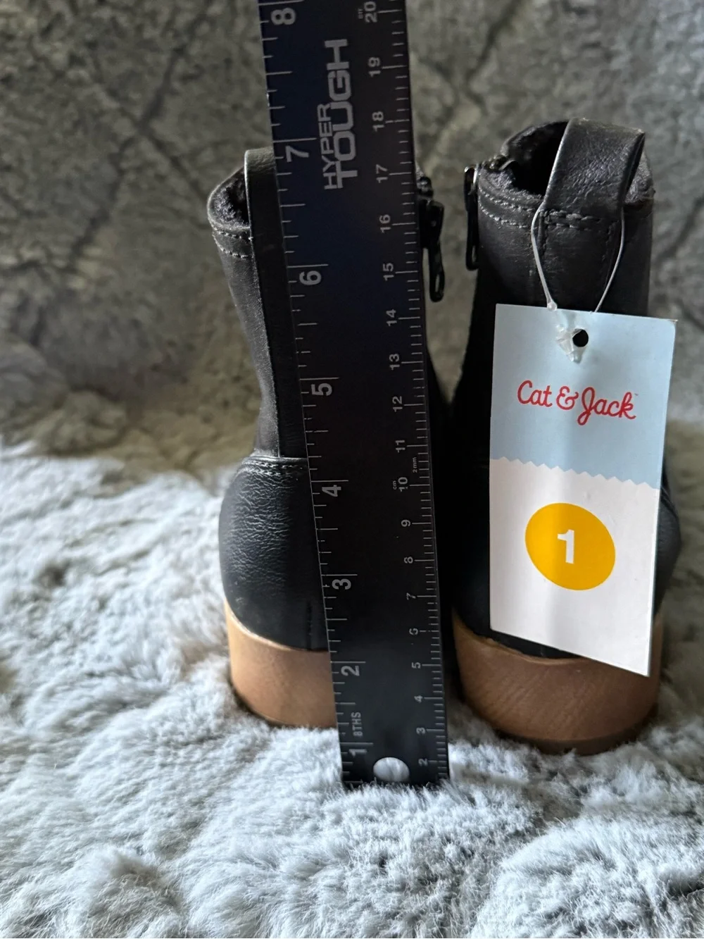 Cat & Jack Black Ankle Boots with Tan Platform Size 1 New